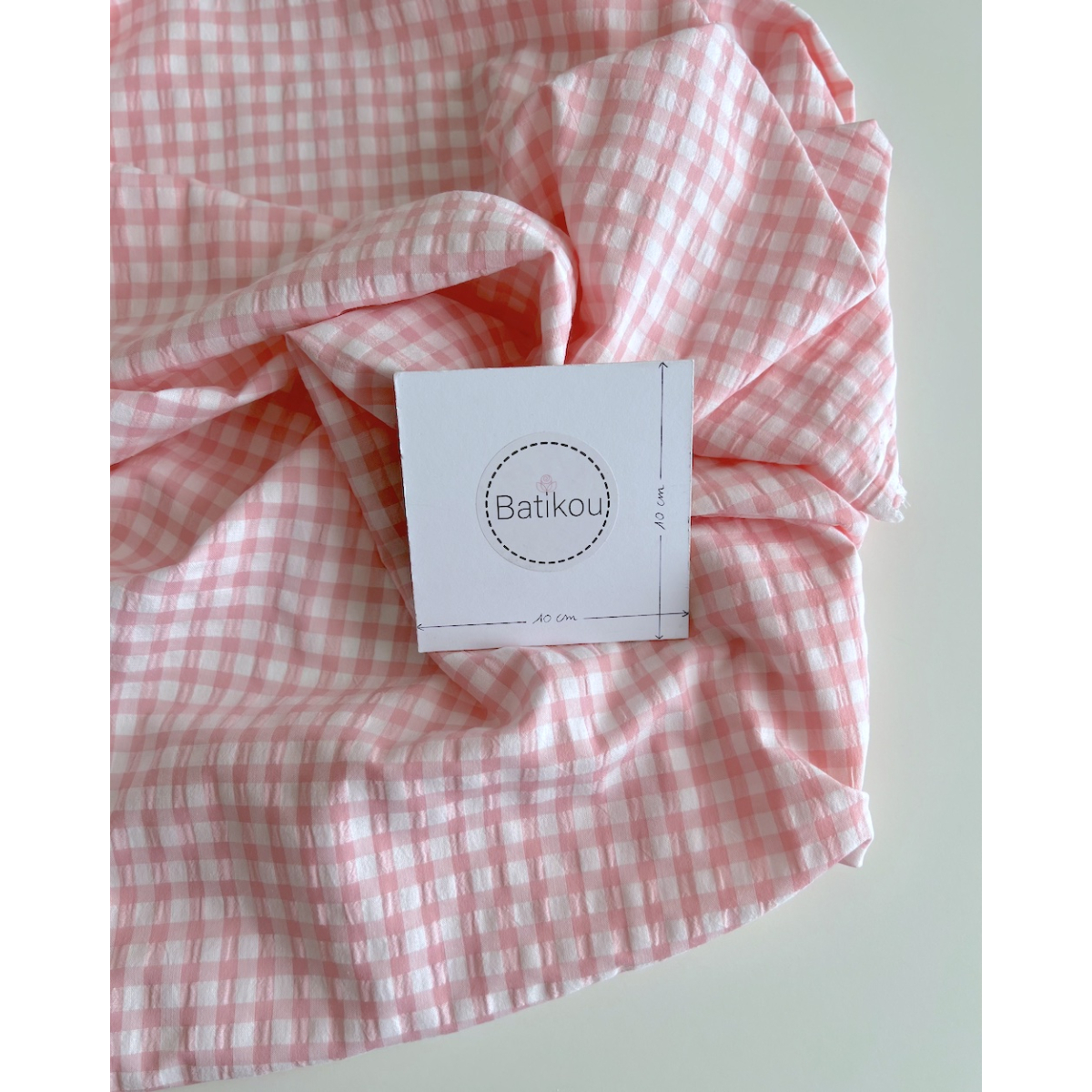 Seersucker / Coton gaufré vichy 6mm rose malabar / blanc Batikou - 5 Seersucker / Coton gaufré vichy 6mm rose malabar / blanc Batikou - 5
