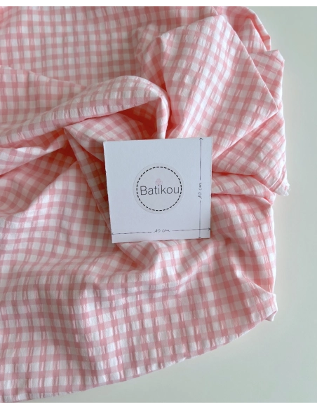 Seersucker / Coton gaufré vichy 6mm rose malabar / blanc Batikou - 5