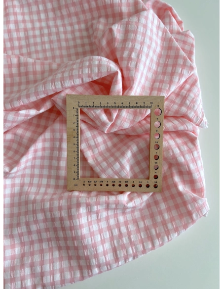 Seersucker / Coton gaufré vichy 6mm rose malabar / blanc Batikou - 6