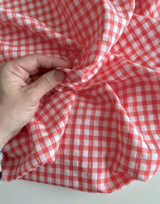 Seersucker / Coton gaufré vichy 6mm Corail / blanc Batikou - 8