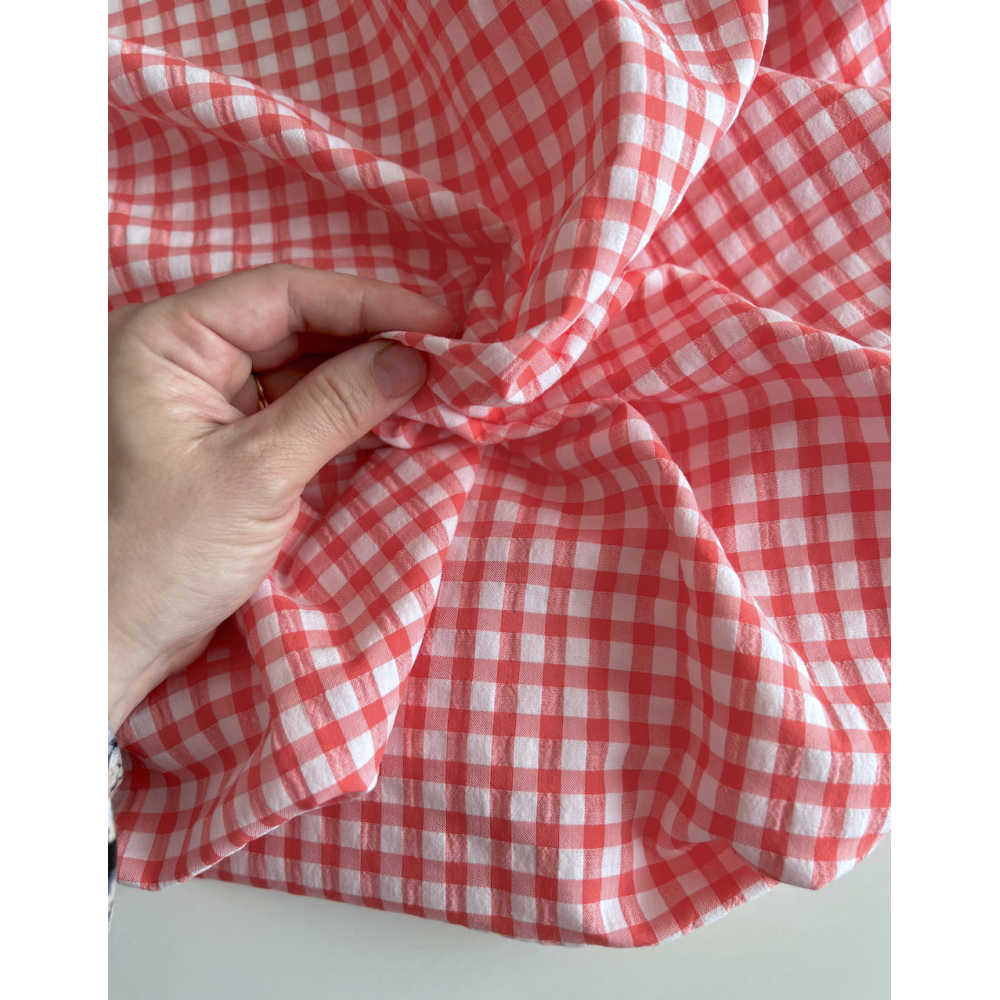 Seersucker / Coton gaufré vichy 6mm Corail / blanc Batikou - 8