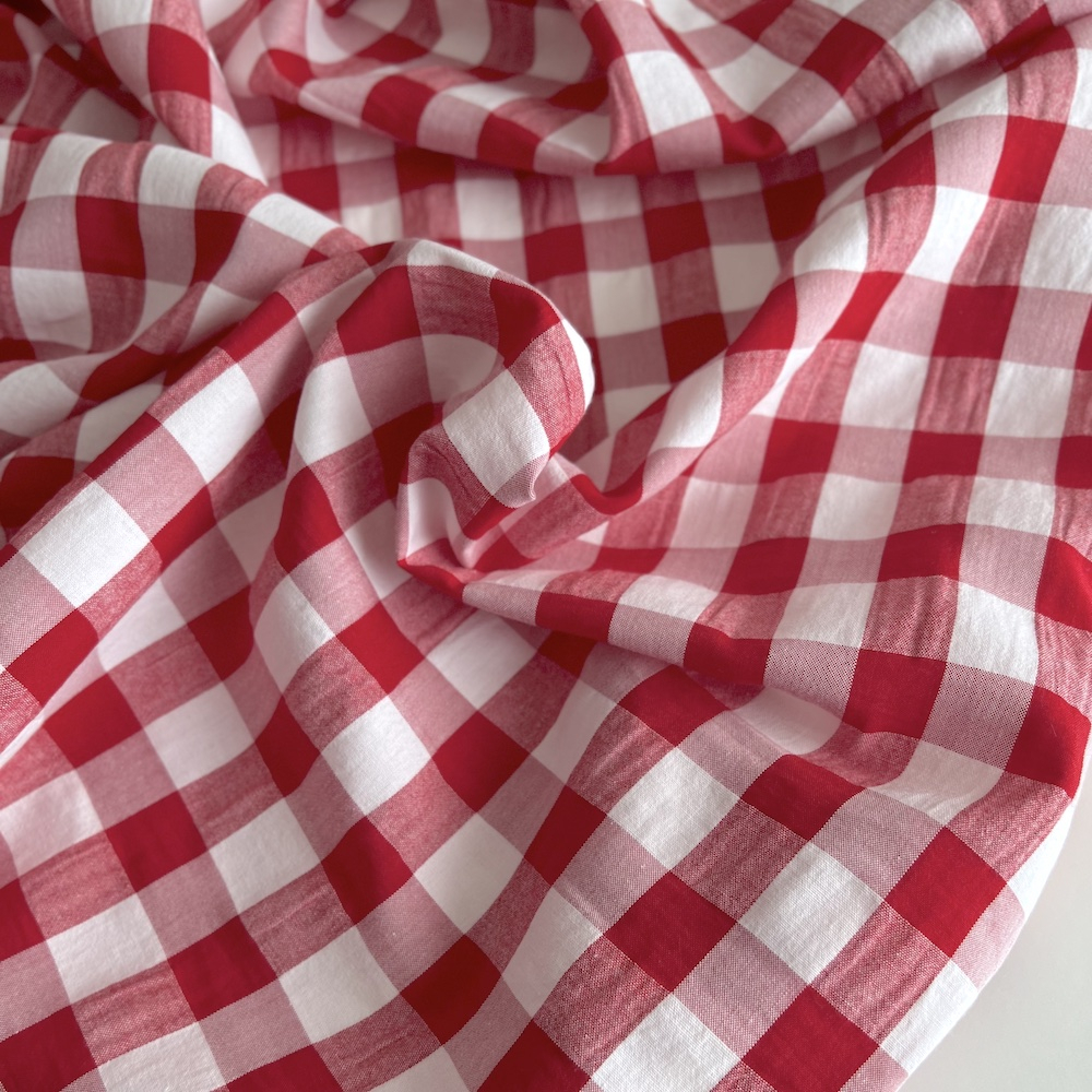 Seersucker / Coton gaufré vichy 20mm rouge / blanc Batikou - 1