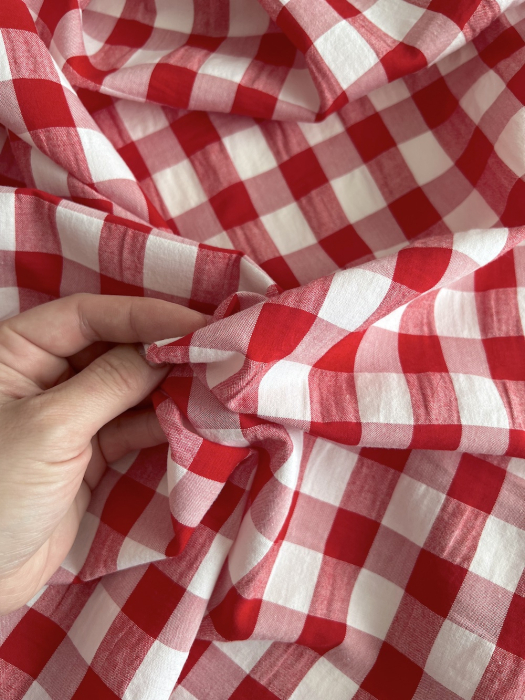 Seersucker / Coton gaufré vichy 20mm rouge / blanc Batikou - 2