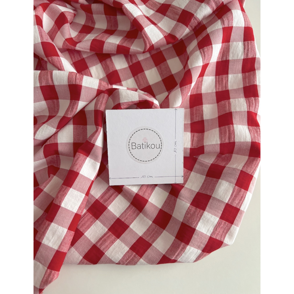 Seersucker / Coton gaufré vichy 20mm rouge / blanc Batikou - 3