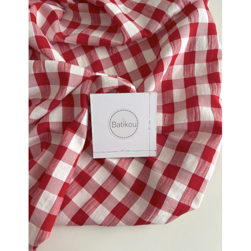 Seersucker / Coton gaufré vichy 20mm rouge / blanc Batikou - 3