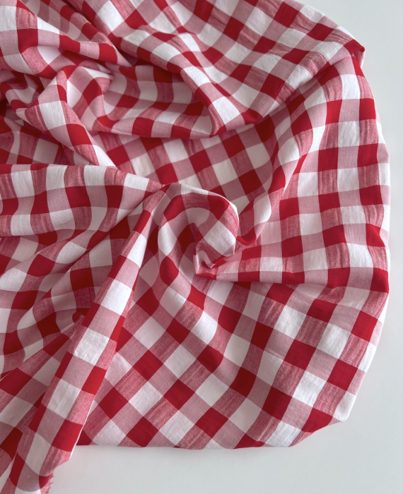 Seersucker / Coton gaufré vichy 20mm rouge / blanc Batikou - 4