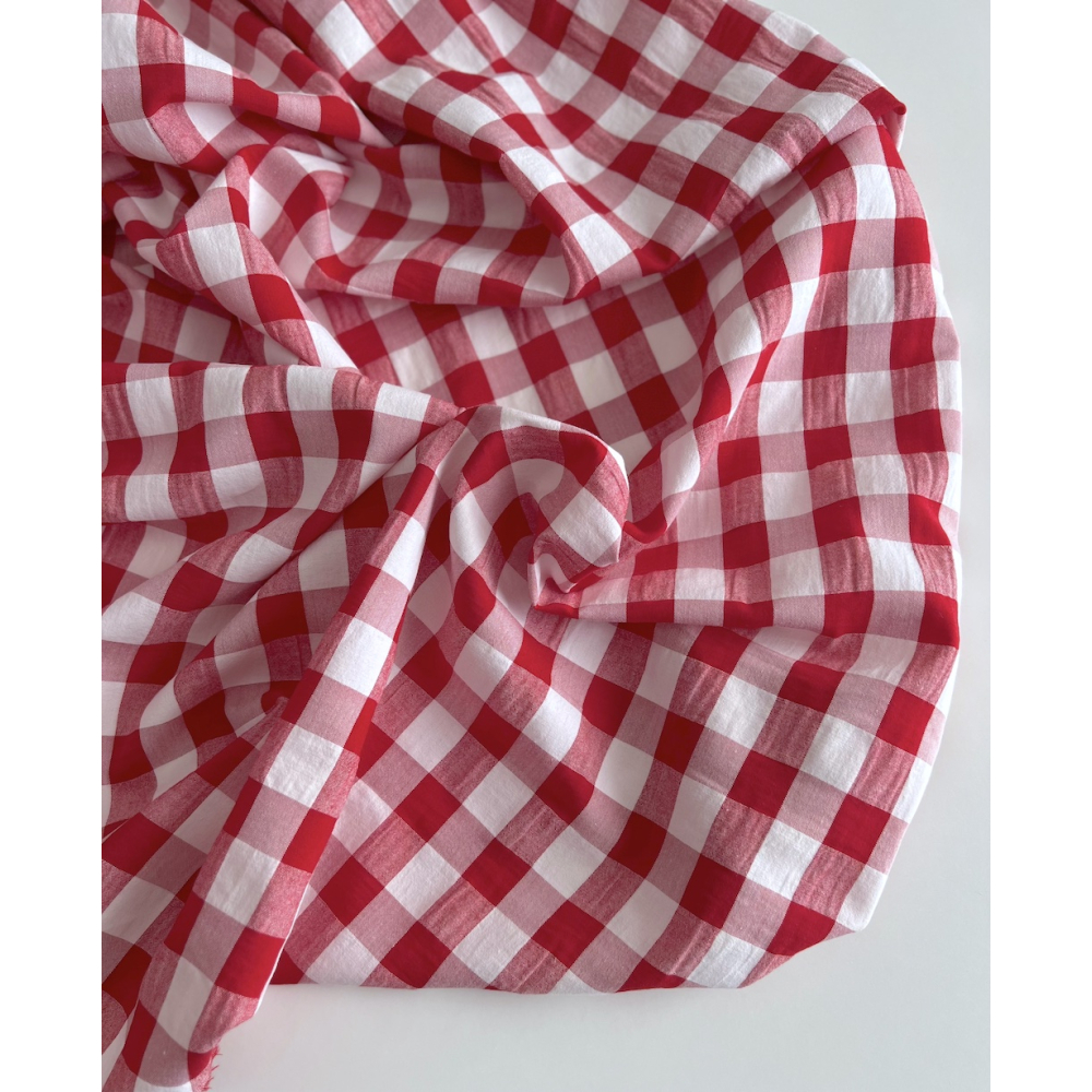 Seersucker / Coton gaufré vichy 20mm rouge / blanc Batikou - 4