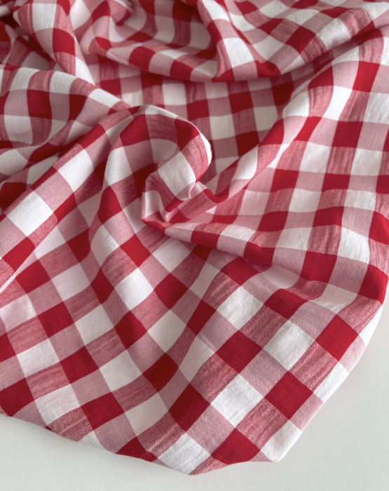 Seersucker / Coton gaufré vichy 20mm rouge / blanc Batikou - 5