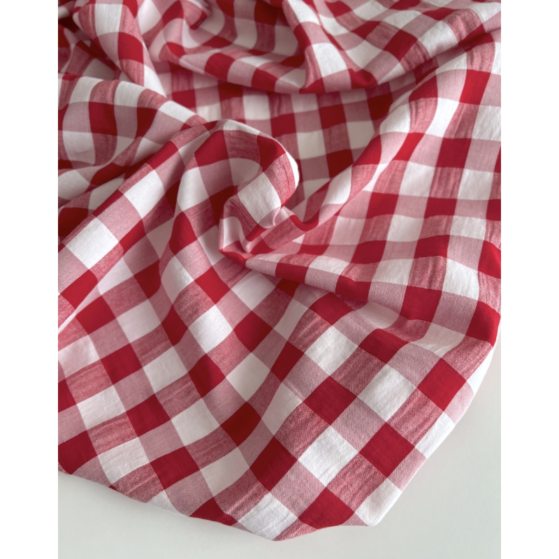 Seersucker / Coton gaufré vichy 20mm rouge / blanc Batikou - 5