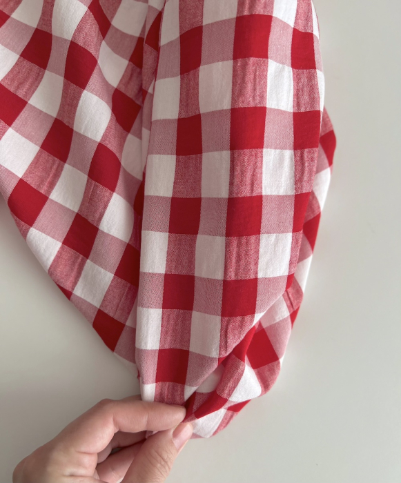 Seersucker / Coton gaufré vichy 20mm rouge / blanc Batikou - 6