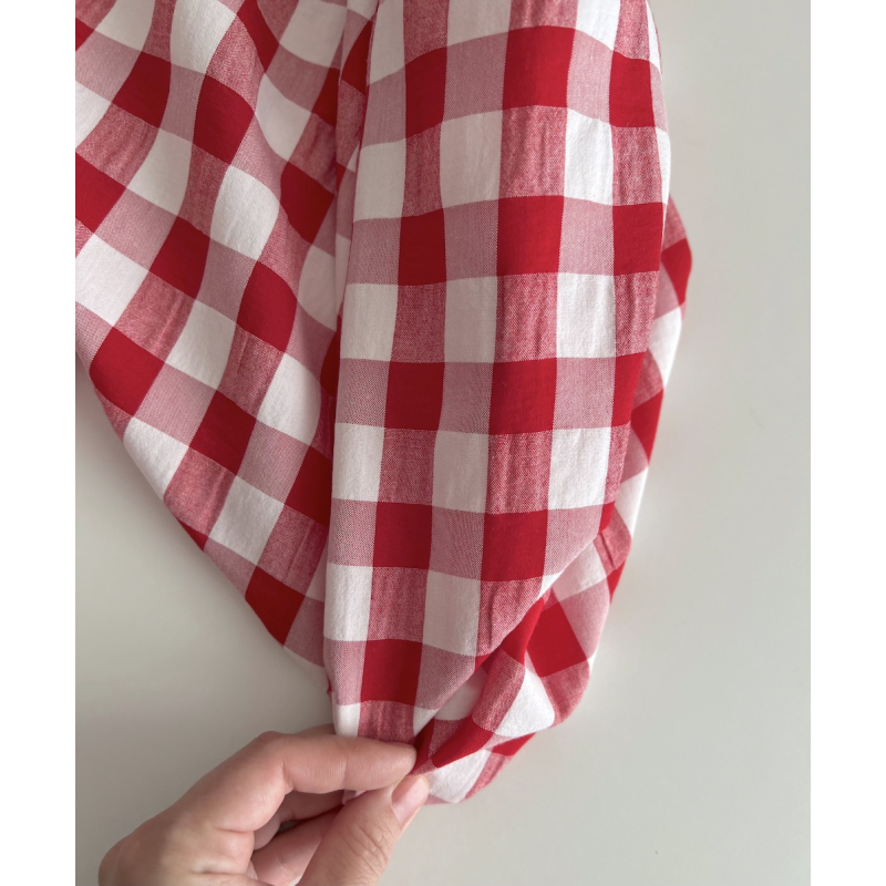 Seersucker / Coton gaufré vichy 20mm rouge / blanc Batikou - 6