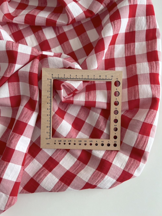 Seersucker / Coton gaufré vichy 20mm rouge / blanc Batikou - 7