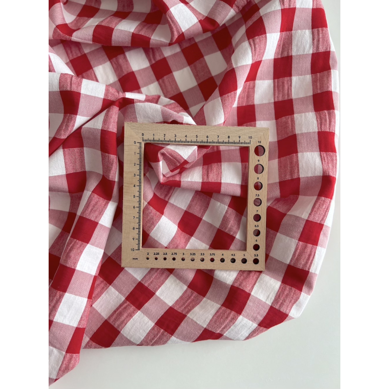 Seersucker / Coton gaufré vichy 20mm rouge / blanc Batikou - 7