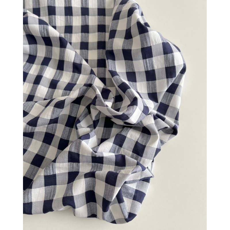 Seersucker / Coton gaufré vichy 20mm bleu marine / blanc Batikou - 5