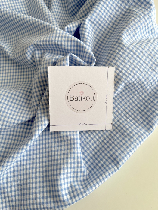 Seersucker / Coton gaufré vichy mini 3mm bleu lavande / blanc Batikou - 5