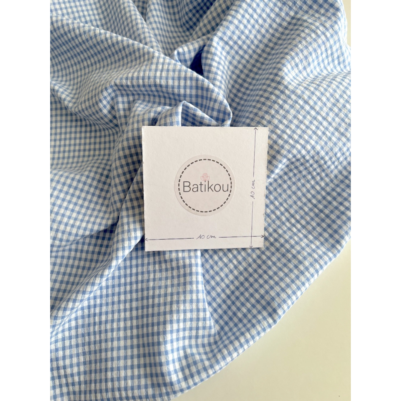Seersucker / Coton gaufré vichy mini 3mm bleu lavande / blanc Batikou - 5