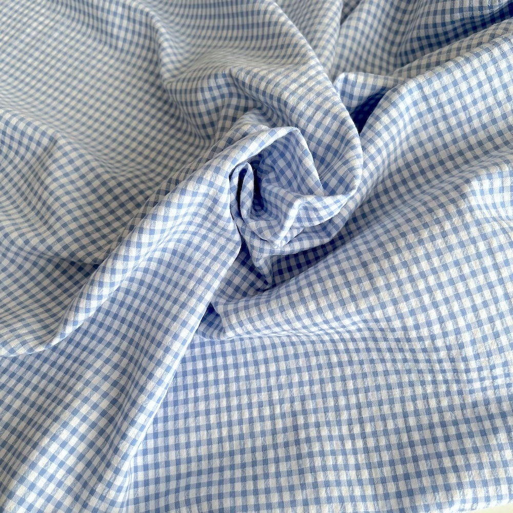 Seersucker / Coton gaufré vichy mini 3mm bleu lavande / blanc Batikou - 1