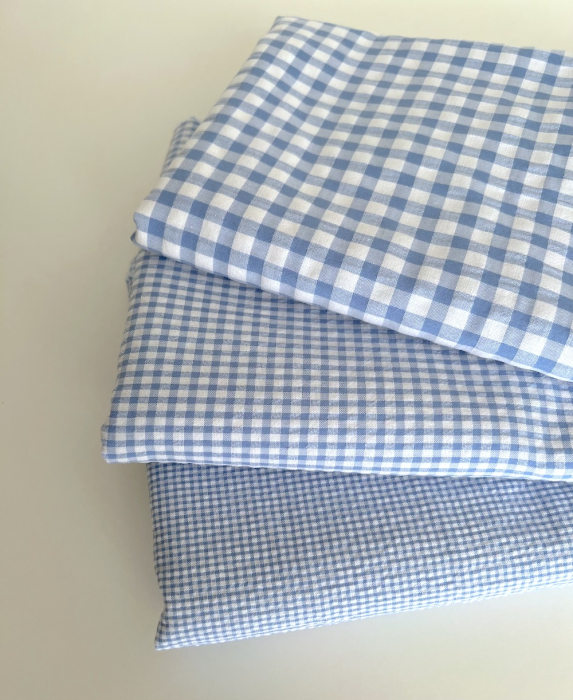 Seersucker / Coton gaufré vichy mini 3mm bleu lavande / blanc Batikou - 2