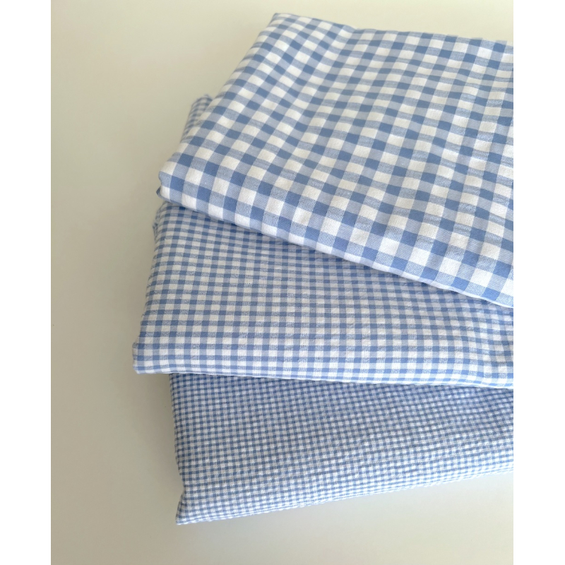 Seersucker / Coton gaufré vichy mini 3mm bleu lavande / blanc Batikou - 2