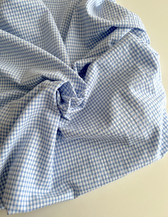 Seersucker / Coton gaufré vichy mini 3mm bleu lavande / blanc Batikou - 3