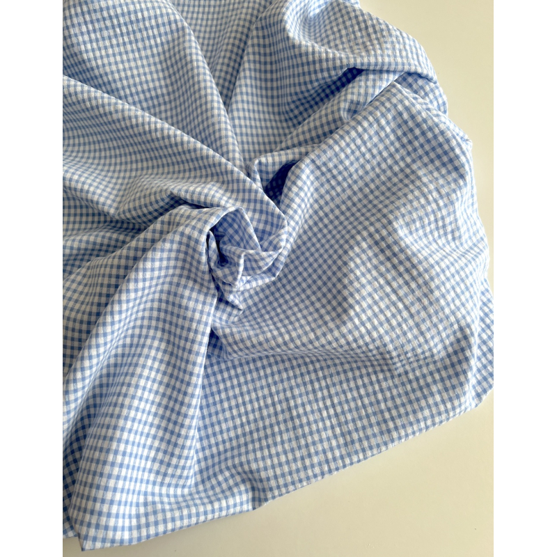 Seersucker / Coton gaufré vichy mini 3mm bleu lavande / blanc Batikou - 3