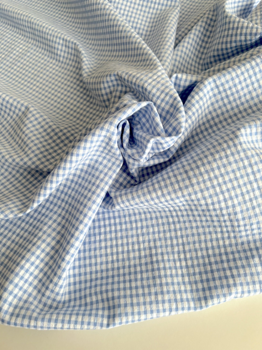 Seersucker / Coton gaufré vichy mini 3mm bleu lavande / blanc Batikou - 4