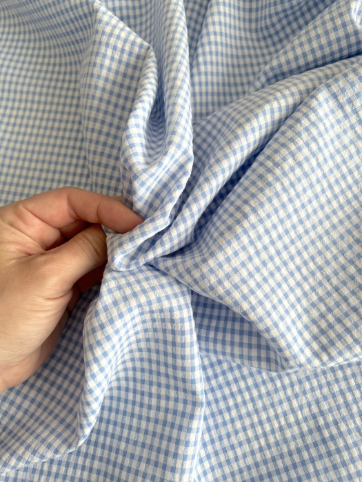 Seersucker / Coton gaufré vichy mini 3mm bleu lavande / blanc Batikou - 7