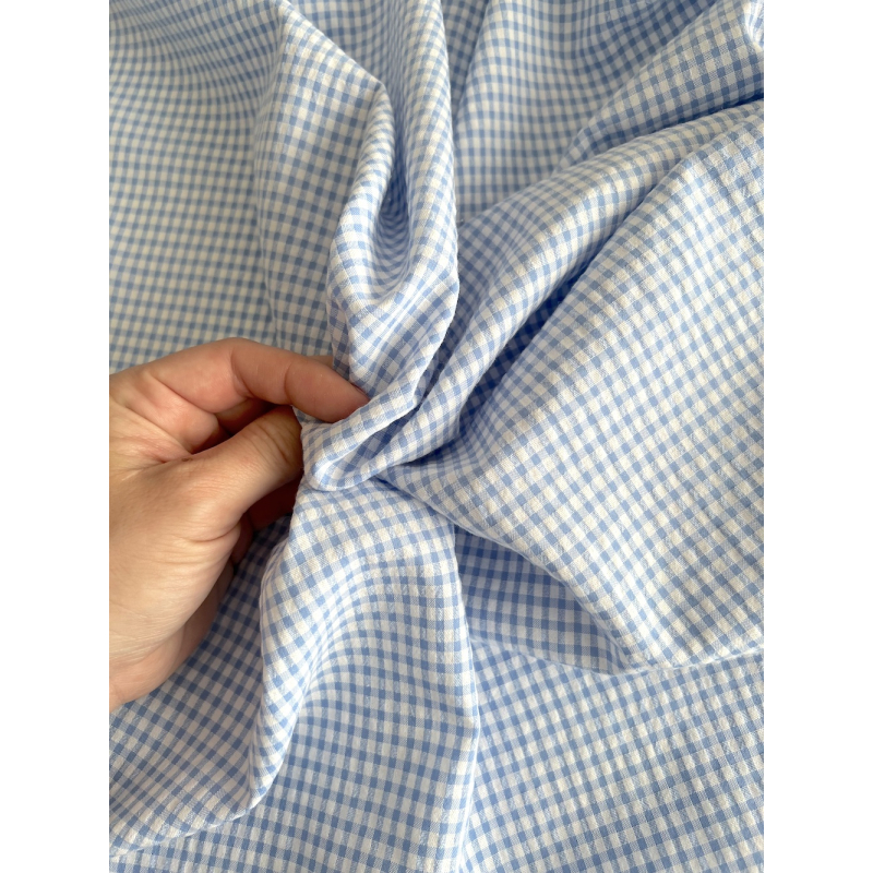 Seersucker / Coton gaufré vichy mini 3mm bleu lavande / blanc Batikou - 7