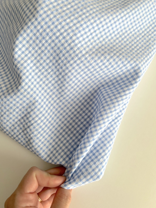 Seersucker / Coton gaufré vichy mini 3mm bleu lavande / blanc Batikou - 8