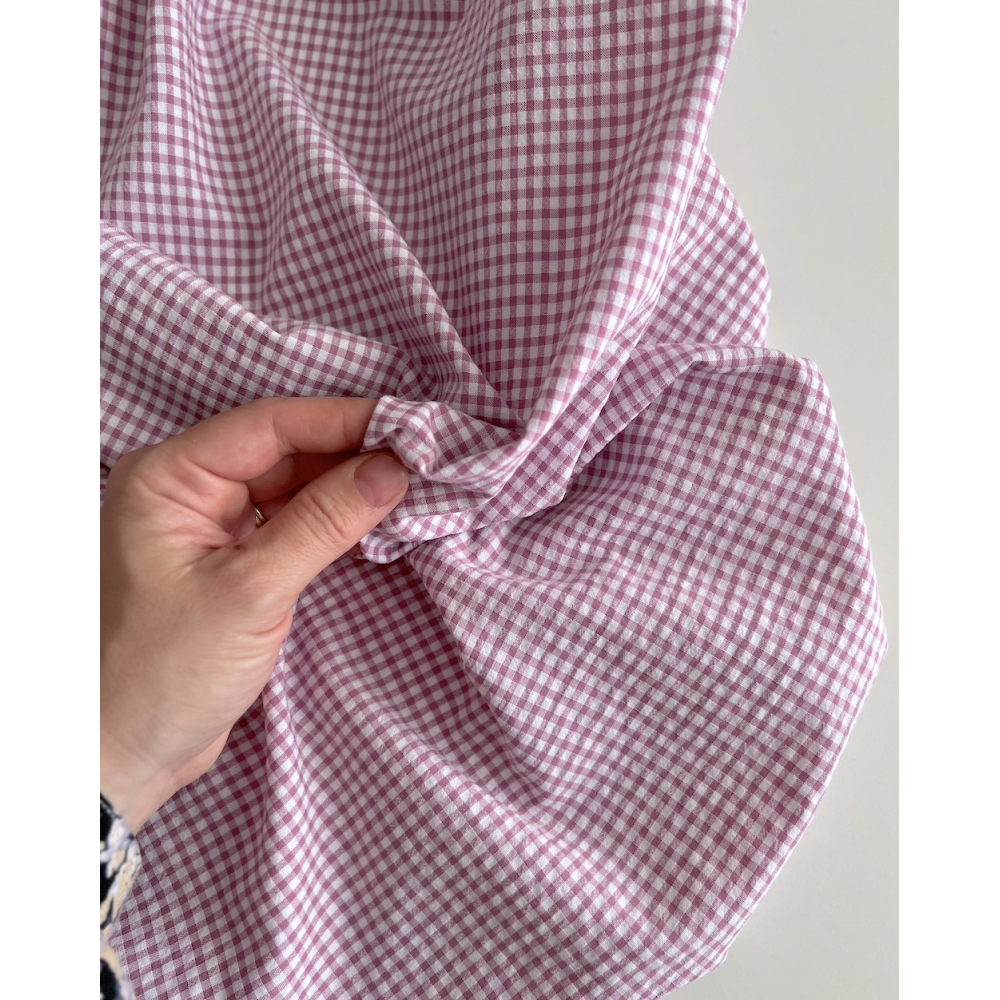 Seersucker / Coton gaufré vichy mini 3mm glycine / blanc Batikou - 2