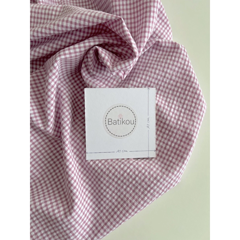 Seersucker / Coton gaufré vichy mini 3mm glycine / blanc Batikou - 4