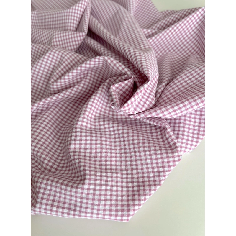 Seersucker / Coton gaufré vichy mini 3mm glycine / blanc Batikou - 5
