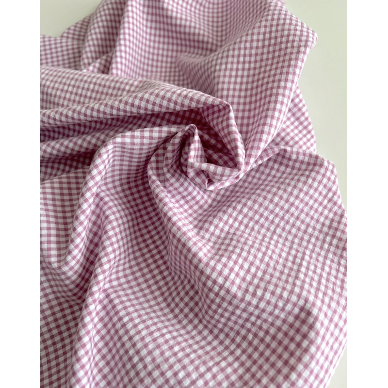 Seersucker / Coton gaufré vichy mini 3mm glycine / blanc Batikou - 6