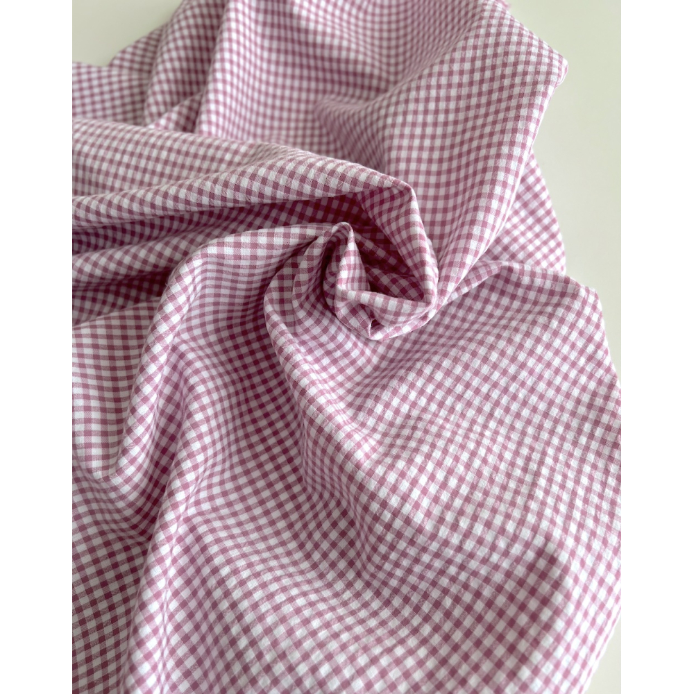 Seersucker / Coton gaufré vichy mini 3mm glycine / blanc Batikou - 6