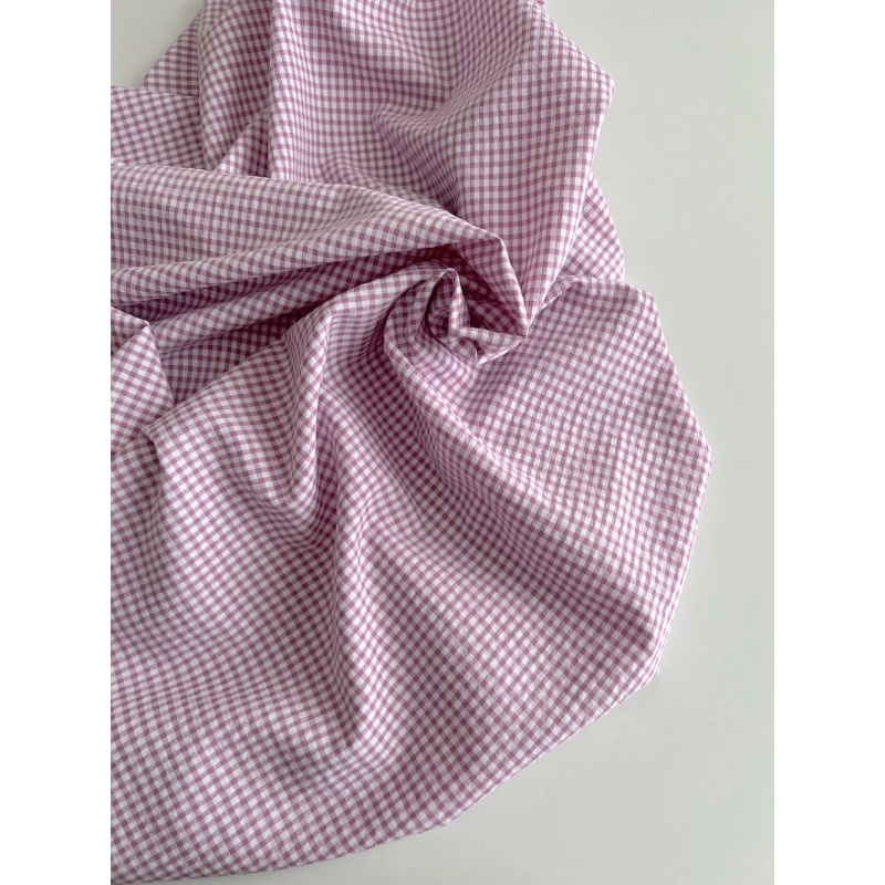 Seersucker / Coton gaufré vichy mini 3mm glycine / blanc Batikou - 7