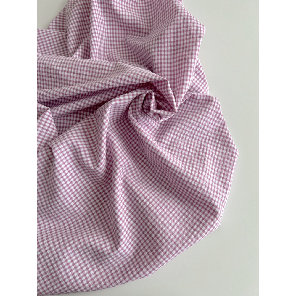 Seersucker / Coton gaufré vichy mini 3mm glycine / blanc Batikou - 7