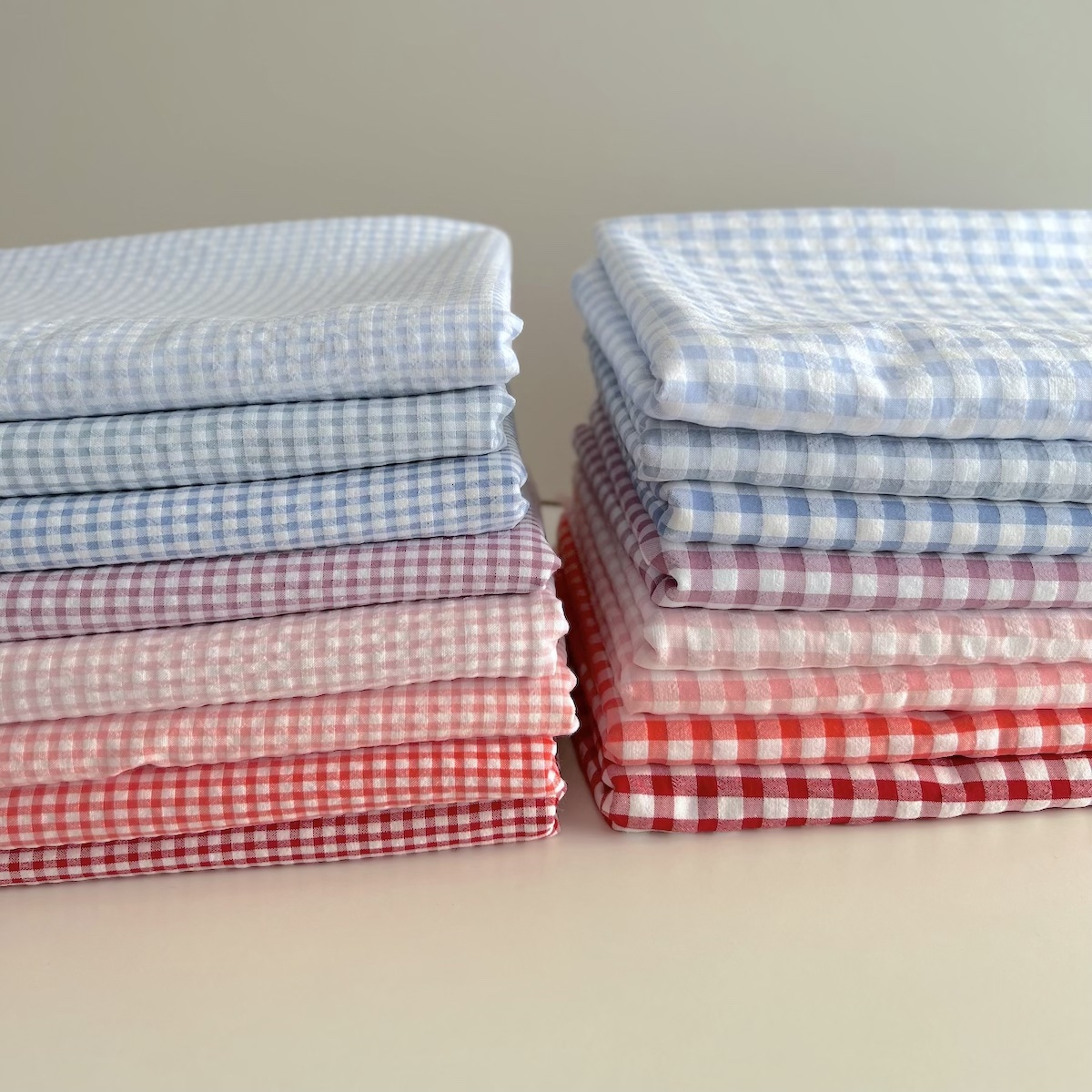 Seersucker / Coton gaufré vichy mini 3mm corail / blanc Batikou - 11