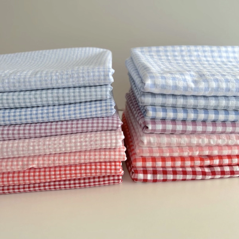 Seersucker / Coton gaufré vichy mini 3mm corail / blanc Batikou - 11