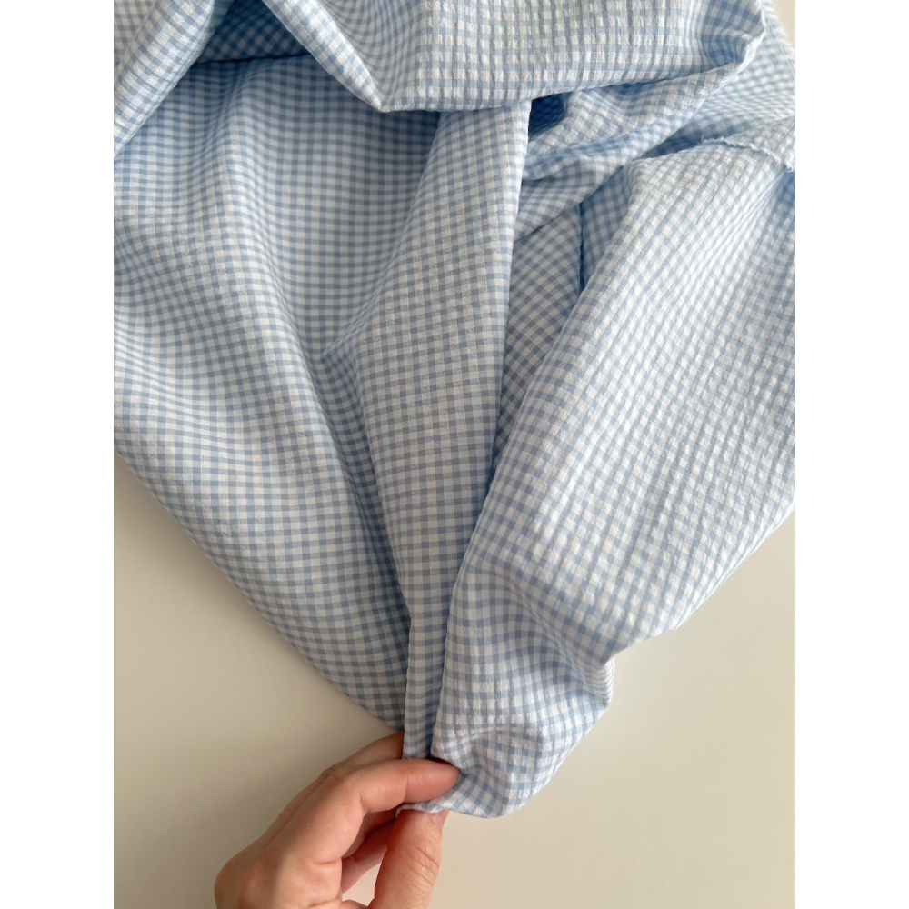 Seersucker / Coton gaufré vichy mini 3mm bleu jean / blanc Batikou - 4