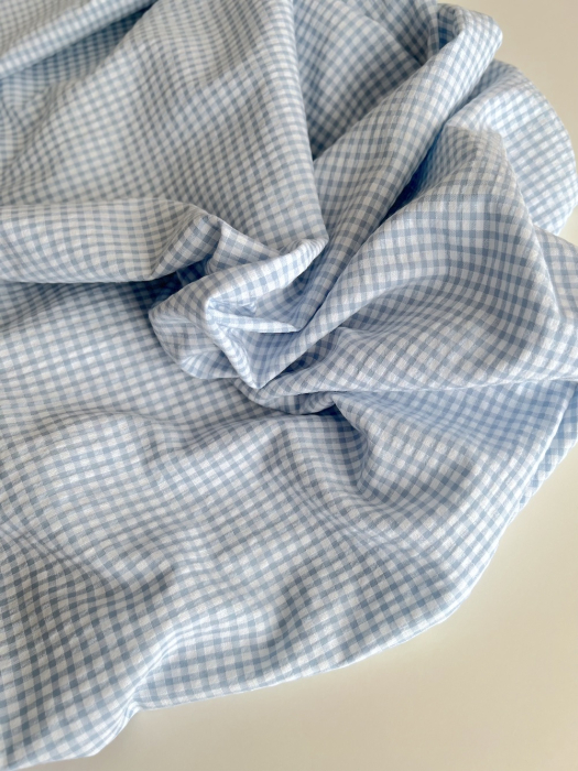 Seersucker / Coton gaufré vichy mini 3mm bleu jean / blanc Batikou - 5