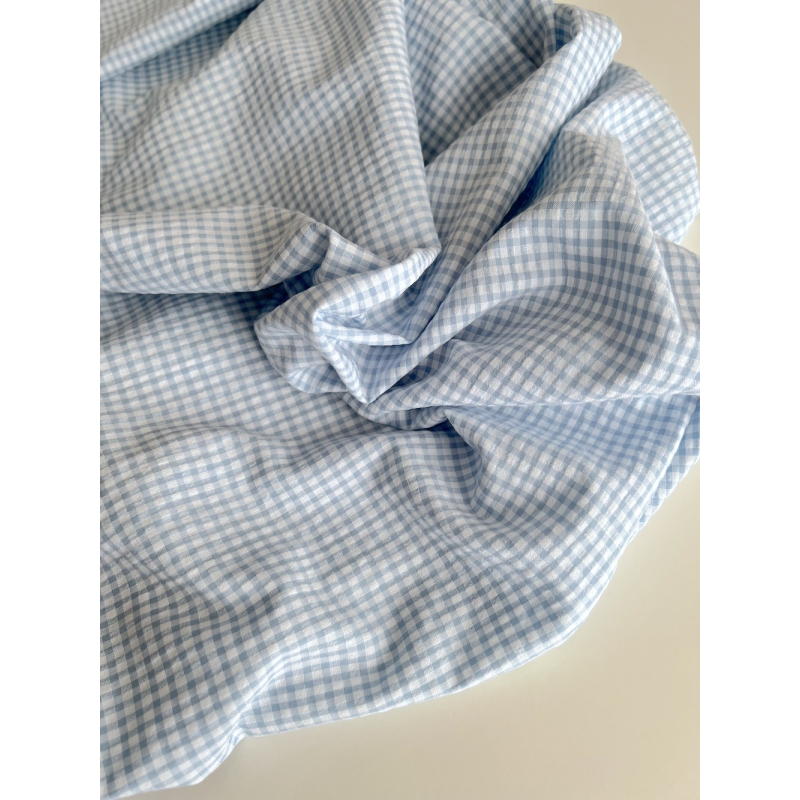 Seersucker / Coton gaufré vichy mini 3mm bleu jean / blanc Batikou - 5