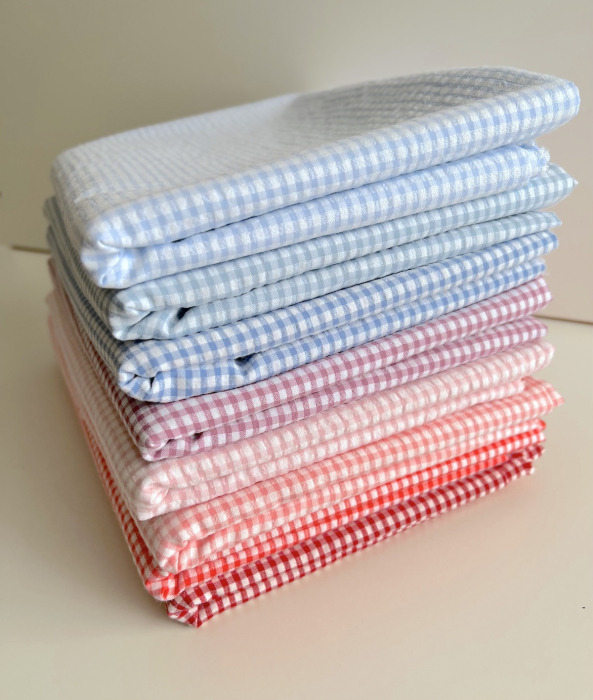 Seersucker / Coton gaufré vichy mini 3mm rose malabar / blanc Batikou - 9