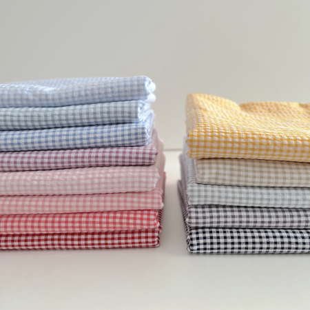 Seersucker / Coton gaufré vichy mini 3mm rose malabar / blanc Batikou - 10 Seersucker / Coton gaufré vichy mini 3mm rose malabar / blanc Batikou - 10