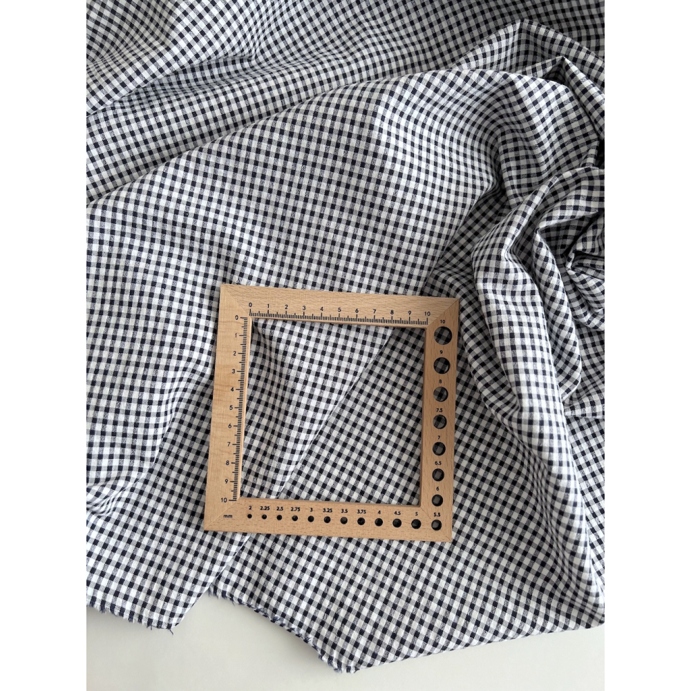 Seersucker / Coton gaufré vichy mini 3mm bleu marine / blanc Batikou - 3