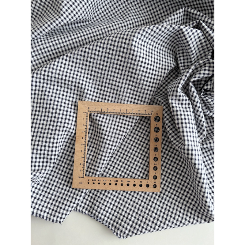 Seersucker / Coton gaufré vichy mini 3mm bleu marine / blanc Batikou - 3