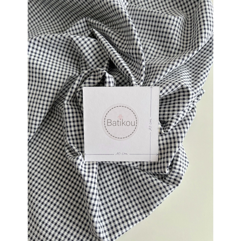 Seersucker / Coton gaufré vichy mini 3mm bleu marine / blanc Batikou - 5