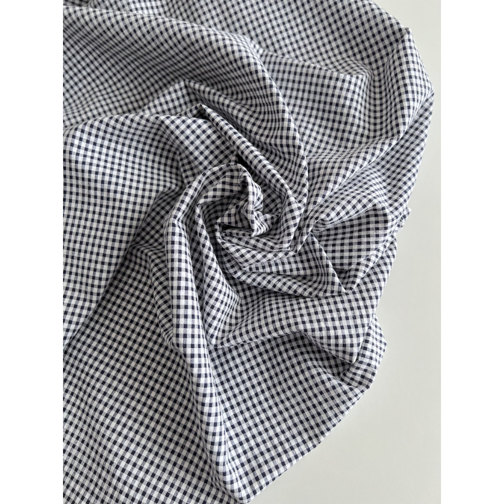 Seersucker / Coton gaufré vichy mini 3mm bleu marine / blanc Batikou - 6