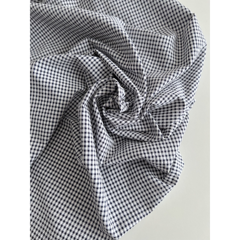 Seersucker / Coton gaufré vichy mini 3mm bleu marine / blanc Batikou - 6