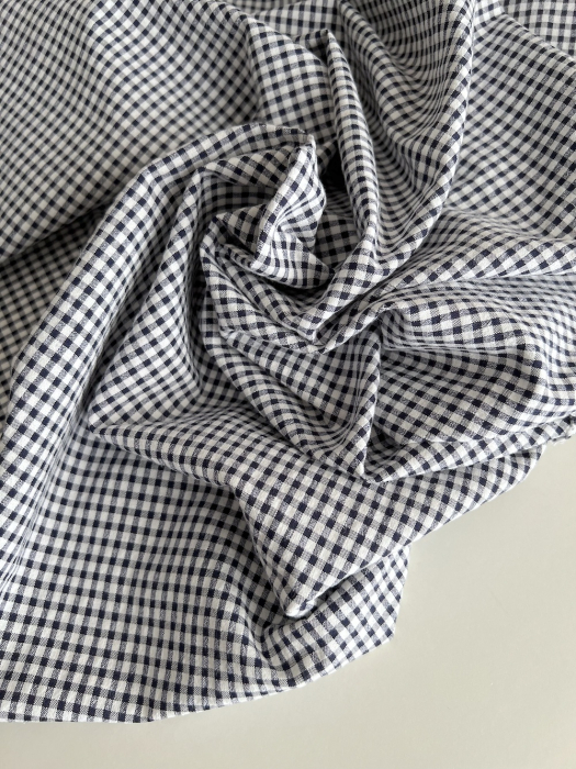 Seersucker / Coton gaufré vichy mini 3mm bleu marine / blanc Batikou - 7