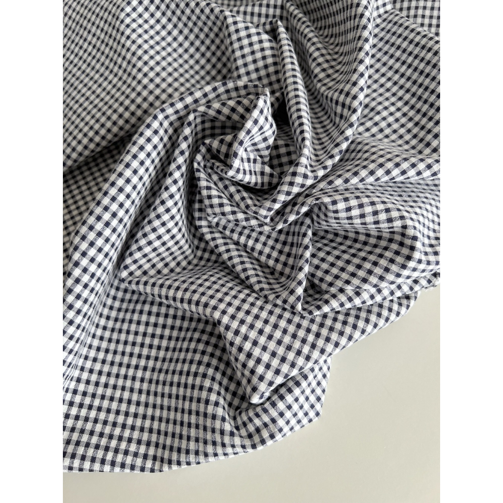 Seersucker / Coton gaufré vichy mini 3mm bleu marine / blanc Batikou - 7
